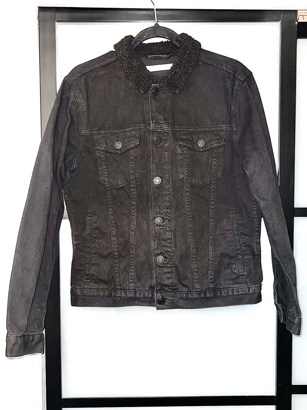 NWOTS***PacSun Black Denim w/ Sherpa-Collar Boyfriend Trucker Jacket Size Small